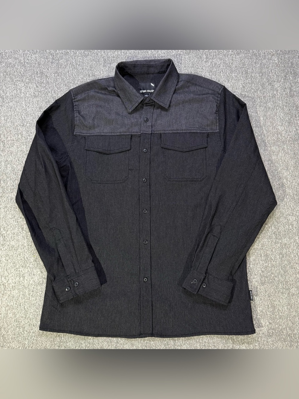 Stone Falcon Mens Large Charcoal Grey Long Sleeve Button Down Utility Shirt NWOT